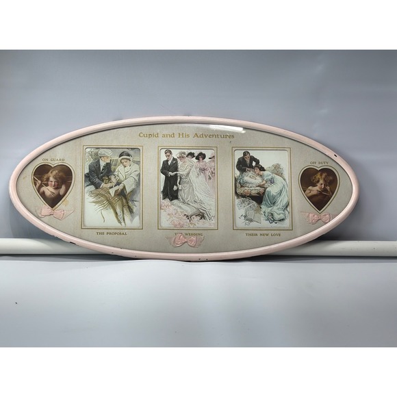Other - Vintage Cupid and His Adventures Oval Framed Lithograph Romantic Wedding Art